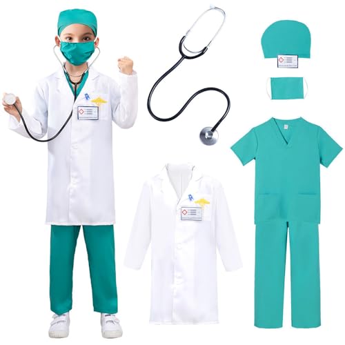 Mineup Kinderarzt-Kostüm, 6-teiliges Kinderkostüm, Uni, Krankenhaus-Arzt, Verkleidung, Rollenspiel für Kinder 8–10, Kleinkind-Spielset mit Mantel, Stethoskop, Peeling-Kostüm, Maske Mineup Kinderarzt-Kostüm, 6-teiliges Kinderkostüm, Uni, Krankenhaus-Arzt, Verkleidung, Rollenspiel für Kinder 8–10, Kleinkind-Spielset mit Mantel, Stethoskop, Peeling-Kostüm, Maske von Mineup
