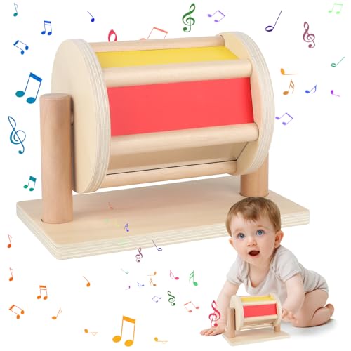 Mineup Montessori Spinning Drum, Montessori Spinntrommel aus Holz, Spinning Rainbow Baby Toy, Spinning Drum Baby Spielzeug für 1 Jahre Alt, Geschenk für Baby Jungen Mädchen ab 1 Jahr(15.5*13*21cm) von Mineup