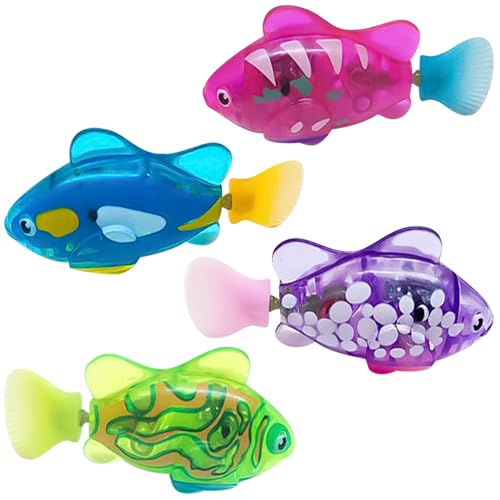 Mineup Roboter Fisch, 4 Stück Robo Fish, Robo Fische für Kinder, Elektrische Fische mit Leuchtende, Wiederverwendbare Schwimmende Roboterfische, Schwimmende Fische Spielzeu für Poolspielzeug von Mineup