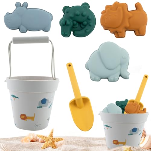 Mineup Sandspielzeug Set aus Silikon, 6 PCS Strandspielzeug für Kinder, Silikon Strandspielzeug Set mit Sand Eimer, Schaufel, sandkasten Spielzeug für Jungen und Mädchen Strand Outdoor von Mineup