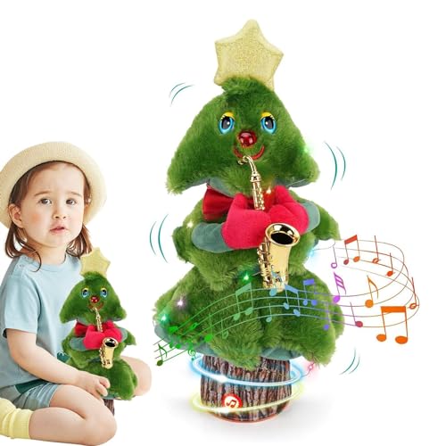 Mingchengheng Singender Weihnachtsbaum,Gefüllter Plüsch-Weihnachtsbaum | Musikalisches animiertes Plüschtier - Elektrisches Weihnachtsbaum-Stoffspielzeug mit Musik und Lichtern für Jungen und Mädchen von Mingchengheng