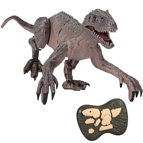 Mingfuxin Ferngesteuertes Dinosaurier Spielzeug für Kinder, 2,4 GHz RC Elektrischer Dino-Spielzeug mit Lichtern, Ton, Gehen, Brüllen, Drehen, Weihnachts-Geburtstagsgeschenk für Jungen Mädchen von Mingfuxin