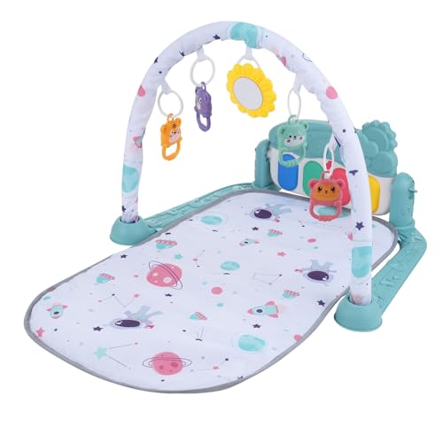 Mingzhe Baby Play Matte Klavier Keyboard and Play Activity Gym für Säuglinge 0-12 Monate 4 Farbenfrohe Hängsspielzeug Sonnenblumenspiegel (Hellgrün) von Mingzhe