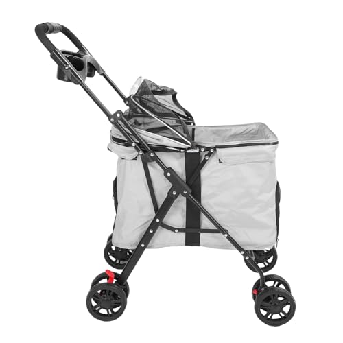 Mingzhe Faltbarer Haustier Kinderwagen Atmungsaktives Mesh Baldachin Abnehmbarer Lebensmittelschalenbecher Travel Hundekatze Kinderwagen (Grau) von Mingzhe