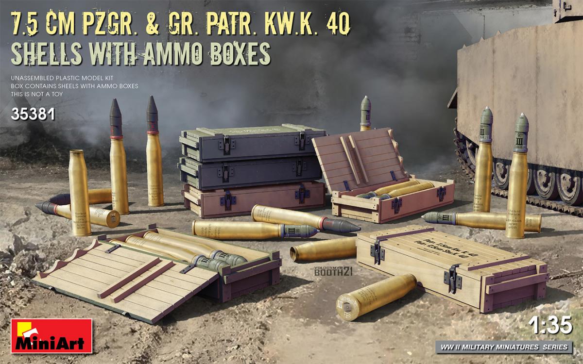 7.5 cm Pzgr. & Gr. Patr. Kw.K. 40 Shells with Ammo Boxes 7.5 cm Pzgr. & Gr. Patr. Kw.K. 40 Shells with Ammo Boxes von Mini Art