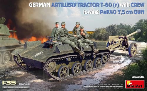 Mini Art 35395 1:35 Dt. Schlepper T-60(r) m. PaK40/Man. - originalgetreue Nachbildung, Modellbau, Plastik Bausatz, Basteln, Hobby, Kleben, Modellbausatz, Zusammenbauen, unlackiert von MiniArt