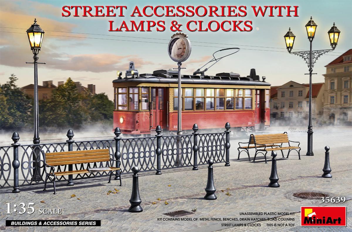 Street Accessories with Lamp & Clocks von Miniart