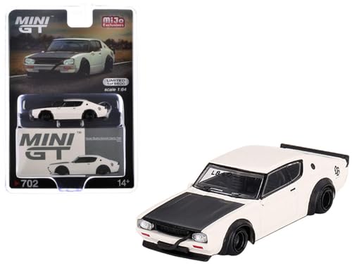 Skyline Kenmeri Liberty Walk RHD (Rechtslenker) weiß mit mattschwarzer Haube Limited Edition auf 9600 Teile weltweit 1/64 Druckguss Modellauto von Mini GT MGT00702 von Mini GT Models