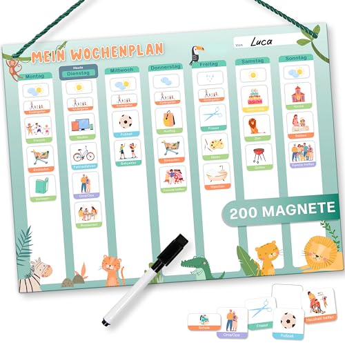 MiniMindz Wochenplaner Kinder - Montessori Magnettafel im niedlichen design inkl. 200 Magnete & Stift - Lernspiele ab 3 Jahre - Kalender Kinder - Wochenplan Kinder - Magnettafel Kinder von Mini Mindz