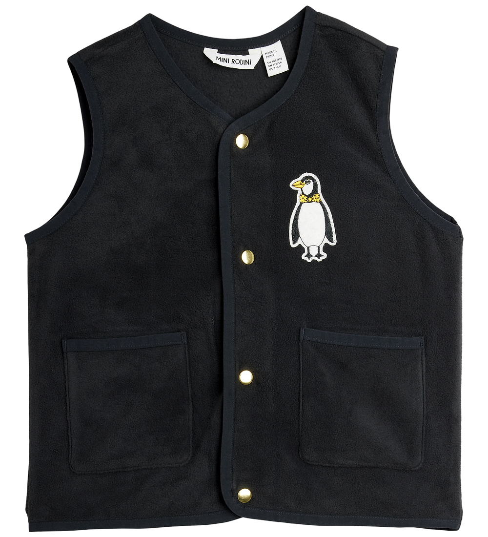 Mini Rodini Fleeceweste - Penguin Aufnäher - Schwarz - Mini Rodini - 2-3 Jahre (92-98) - Fleecejacken von Mini Rodini