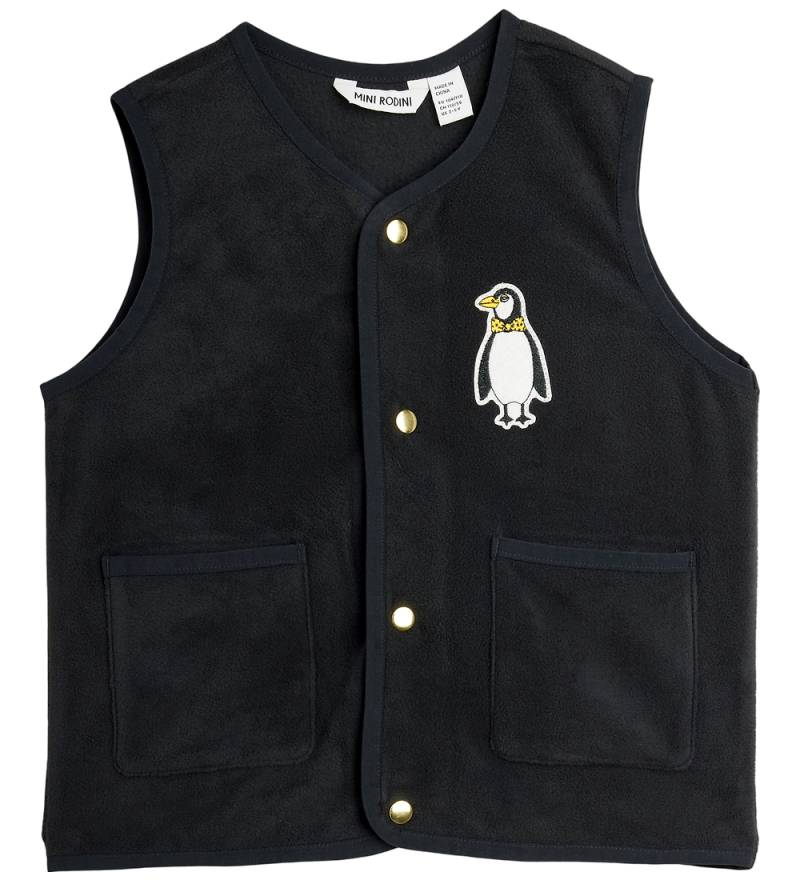 Mini Rodini Fleeceweste - Penguin Aufnäher - Schwarz - Mini Rodini - 2-3 Jahre (92-98) - Fleecejacken von Mini Rodini