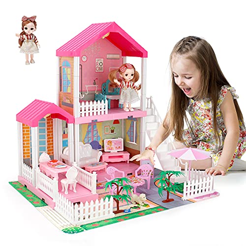 Mini Todou Puppenhaus für Mädchen, Puppenhaus mit Licht, Spielmatte und Puppen, DIY BAU Spiel Haus mit Accessoires Möbel und Haushalt Zubehör, Spielhaus für Mädchen 3-12 Jahre Mini Todou Puppenhaus für Mädchen, Puppenhaus mit Licht, Spielmatte und Puppen, DIY BAU Spiel Haus mit Accessoires Möbel und Haushalt Zubehör, Spielhaus für Mädchen 3-12 Jahre von Mini Tudou
