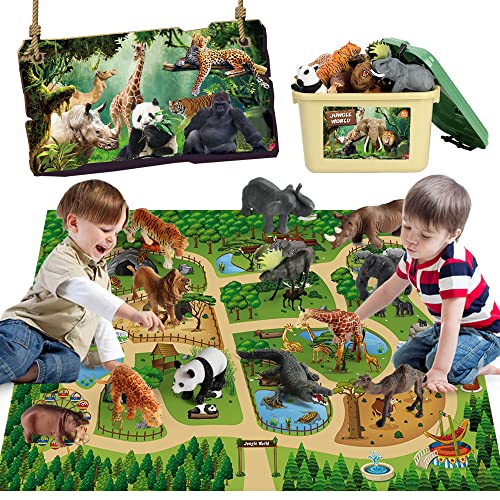 Mini Tudou 12 Stücke Safari Tiere Spielzeug Tierfiguren mit 145x98cm Aktivität Spielmatte,Realistischte Wildtier Figuren mit Löwe,Panda,Tiger,Nilpferd,Giraffe,Elefant für Kinder Jungen&Mädchen Mini Tudou 12 Stücke Safari Tiere Spielzeug Tierfiguren mit 145x98cm Aktivität Spielmatte,Realistischte Wildtier Figuren mit Löwe,Panda,Tiger,Nilpferd,Giraffe,Elefant für Kinder Jungen&Mädchen von Mini Tudou