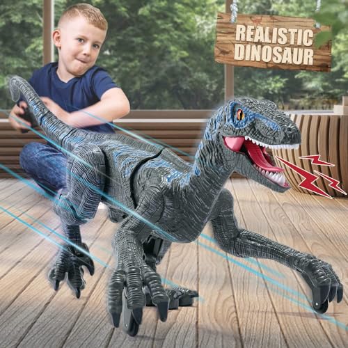 Mini Tudou 2.4G Fernbedienung Dinosaurier Spielzeug,Lehrreich Elektronisch Gehender Velociraptor mit Beleuchtung&Geräusche,Roboter ,Beste RC Geschenke für Kinder Jungen Mädchen von Mini Tudou