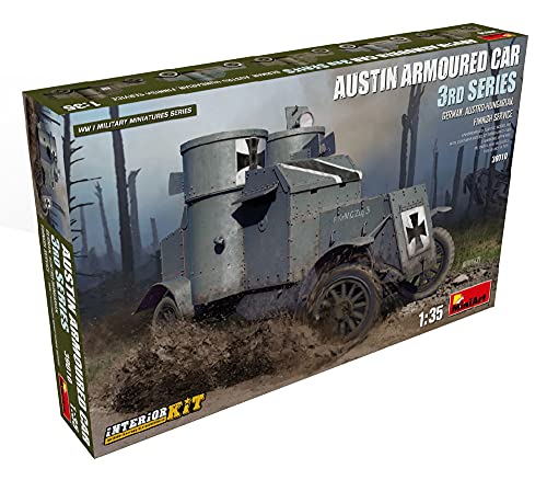 Mini Art 39010 1:35 Austin Spähpanzer 3Ser. Dt. Inter.- originalgetreue Nachbildung, Modellbau, Plastik Bausatz, Basteln, Hobby, Kleben, Modellbausatz, Zusammenbauen, unlackiert von MiniArt
