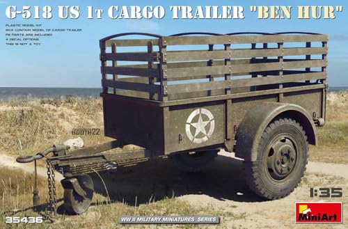 MiniArt 35436 1:35 G-518 US 1t Cargo Trailer Ben Hur-originalgetreue Nachbildung, Modellbau, Plastik Bausatz, Basteln, Hobby, Kleben, Modellbausatz, Zusammenbauen, unlackiert von MiniArt