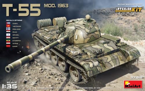 Mini Art 37018 1:35 T-55 Mod. 1963 Interieur-originalgetreue Nachbildung, Modellbau, Plastik Bausatz, Basteln, Hobby, Kleben, Modellbausatz, Zusammenbauen, unlackiert von MiniArt