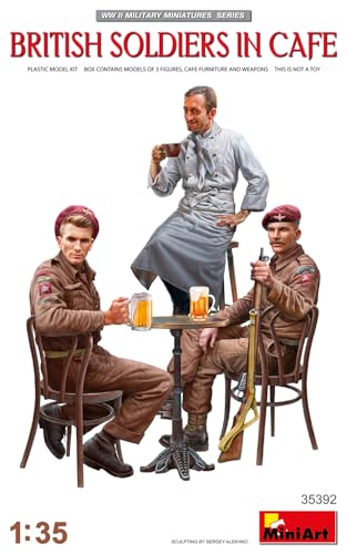 Mini Art 550035392 MiniArt 35392 1:35 Fig. Brit. Soldaten im Café (3) -originalgetreue Nachbildung, Modellbau, Plastik Bausatz, Basteln, Hobby, Kleben, Modellbausatz, Zusammenbauen, unlackiert, Mittel von MiniArt