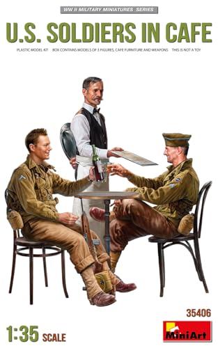 Mini Art 550035406 MiniArt 35406 1:35 Fig. US Soldaten im Café (3) m.Zub. -originalgetreue Nachbildung, Modellbau, Plastik Bausatz von MiniArt