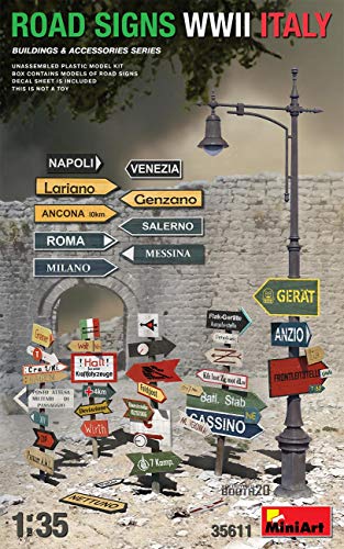 MiniArt 35611 1:35 WW2 Italien. Verkehrsschilder-originalgetreue Nachbildung, Modellbau, Plastik Bausatz, Basteln, Hobby, Kleben, Modellbausatz, Zusammenbauen, unlackiert von MiniArt