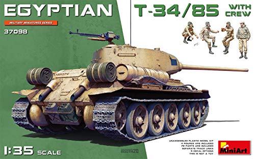 MiniArt 37098 1:35 Ägyp. T-34/85 m. Besatzung (4) - originalgetreue Nachbildung, Modellbau, Plastik Bausatz, Basteln, Hobby, Kleben, Modellbausatz, Zusammenbauen, unlackiert von MiniArt