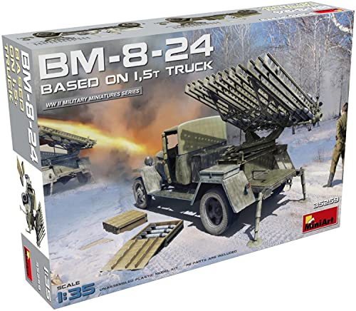 MiniArt 35259 1:35 BM-8-24 Raketenwerfer auf 1,5to LKW - originalgetreue Nachbildung, Modellbau, Plastik Bausatz, Basteln, Hobby, Kleben, Modellbausatz, Zusammenbauen, unlackiert von MiniArt