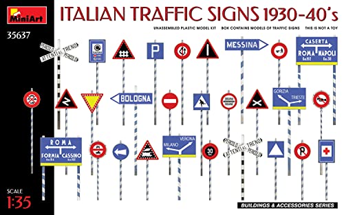 MiniArt 35637 1:35 Verkehrszeichen Italien 1930-40 - originalgetreue Nachbildung, Modellbau, Plastik Bausatz, Basteln, Hobby, Kleben, Modellbausatz, Zusammenbauen, unlackiert von MiniArt