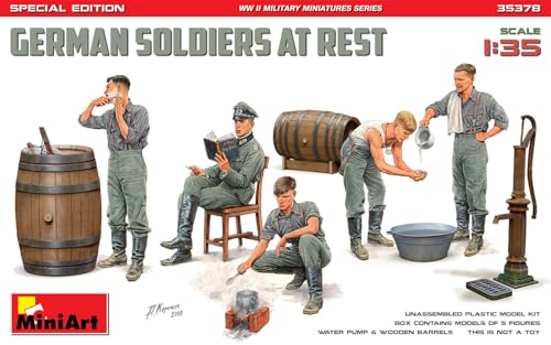 Mini Art 35378 1:35 Fig. Deutsche Soldaten in Ruhe (5) SE - originalgetreue Nachbildung, Modellbau, Plastik Bausatz, Basteln, Hobby, Kleben, Modellbausatz, Zusammenbauen, unlackiert von MiniArt