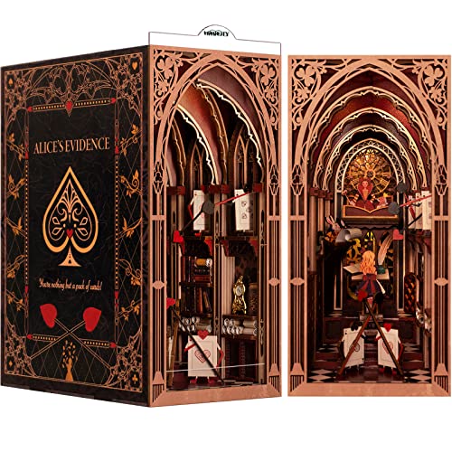 MiniCity Book Nook, Miniatur Haus, 3D Holz Puzzle Buchstütze Bücherregaleinsatz, Buchstützen Bookshelf Decoration, Book Nook Bibliothek Geschenkdekoration für Erwachsene (Alice in Woderland) von MiniCity