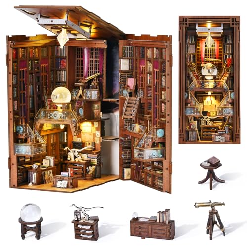 MiniCity Book Nook Kit, DIY Miniatur Puppenhaus Booknook Kit, 3D Holz Puzzle Buchstütze Bücherregal einfügen Dekor mit LED-Licht für Jugendliche und Erwachsene (Beyond Library) von MiniCity