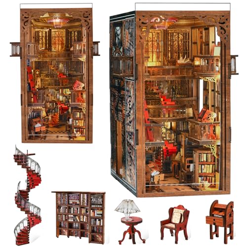 MiniCity Book Nook Kit, DIY Miniatur Puppenhaus Booknook Kit mit LED-Licht und Staubschutz für Teenager und Erwachsene (Abbey Library) von MiniCity
