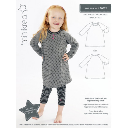 MiniKrea Schnittmuster 50022 Raglan Kleid - Papiervorlage Größe 0-10 J von MiniKrea