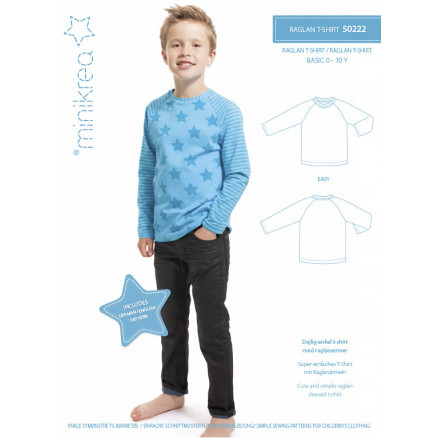 MiniKrea Schnittmuster 50222 Raglan T-Shirt - Papiervorlage Größe 0-10 Jahre von MiniKrea