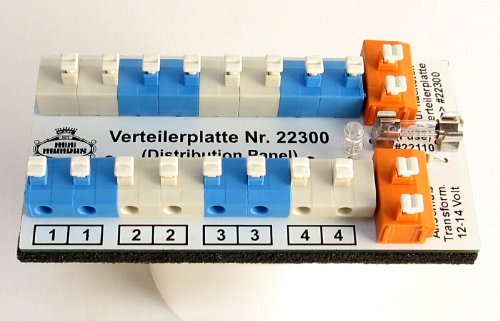MiniMundus Verteilerplatte mit Kurzschlußanzeige/Sicherung, 8 Anschlüsse für das Puppenhaus von MiniMundus