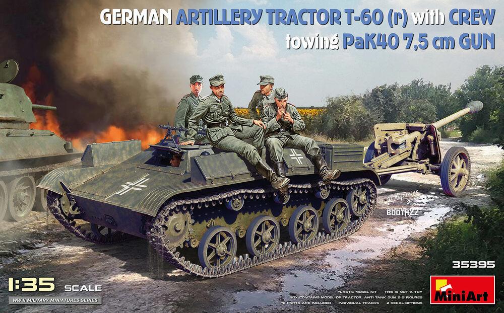 German Artillery Tractor T-60 (r) w/PaK40 Gun & Crew von Miniart