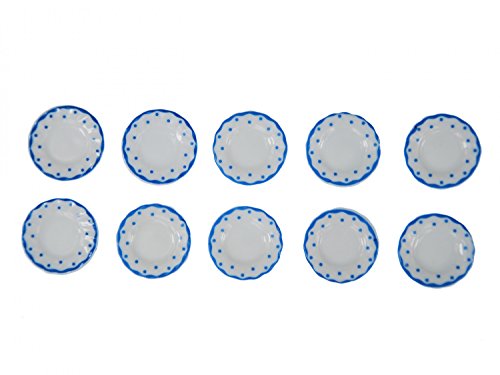 10x Teller Puppenhaus Puppenstube Teller Essteller Porzellan Punkte Blau von Miniblings