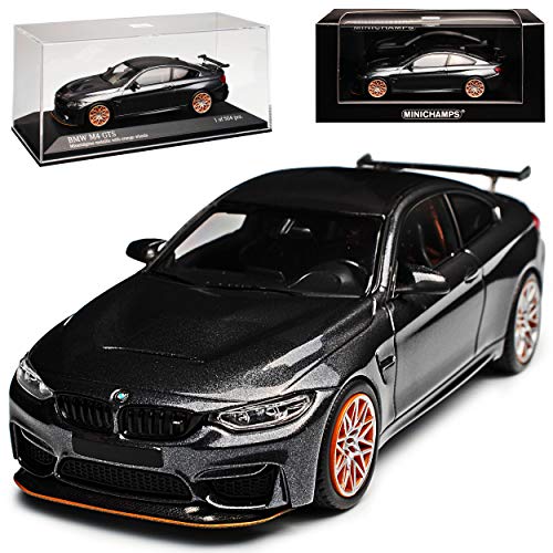 Defekte Vitrine B-M-W 4er M4 GTS F82 Coupe Grau mit orangenen Felgen Ab 2014 limitiert 504 Stück 1/43 Minichamps Modell Auto von Minichamps B-M-W