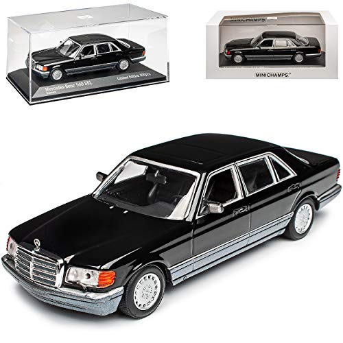 Mercedes-Benz 560 SEL S-Klasse Schwarz mit Grau W126 1979-1991 limitiert auf 500 Stück 1/43 Minichamps Modell Auto mit individiuellem Wunschkennzeichen von Minichamps Mercedes-Benz