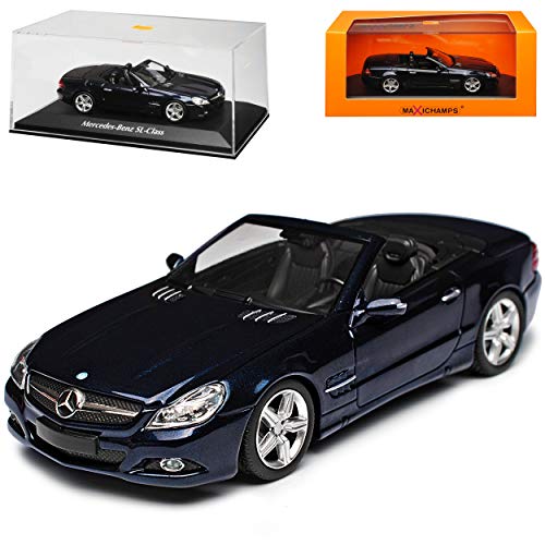 Mercedes-Benz SL-Klasse R230 Dunkel Blau Fast Schwarz Metallic Modell 2001-2011 Version ab 2. Facelift 2008 1/43 Minichamps Maxichamps Modell Auto mit individiuellem Wunschkennzeichen von Minichamps Mercedes-Benz