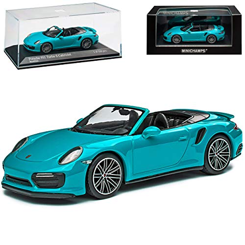 Porsche 911 991 II Turbo S Cabrio Miami Blau Modell ab 2012 Ab Facelift 2015 1/43 Minichamps Modell Auto mit individiuellem Wunschkennzeichen von Minichamps Porsche