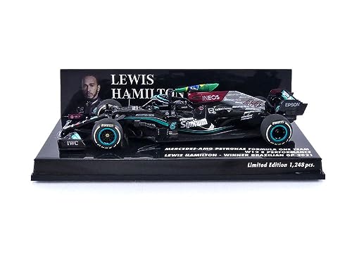 Minichamps 410212044 1:43 Mercedes-AMG Petronas Formula One Team W12 E Performance-Hamilton-1st Brazilian GP 2021 W/Flag Collectible Miniature Car, Mehrfarbig von Minichamps