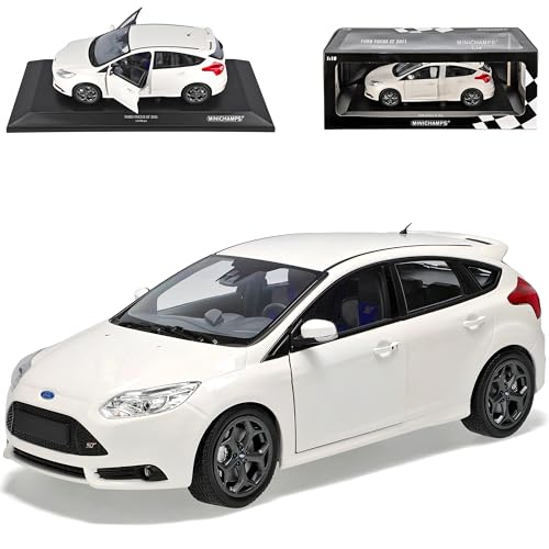 Minichamps Ford Focus ST 5 Türer Weiss 3. Generation Ab 2010 1/18 Modell Auto mit individiuellem Wunschkennzeichen von Minichamps