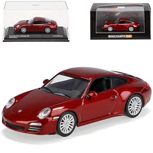 Minichamps Porsche 911 997 Carrera 4s Coupe Rubin Rot 1/64 Modell Auto Modellauto von Minichamps