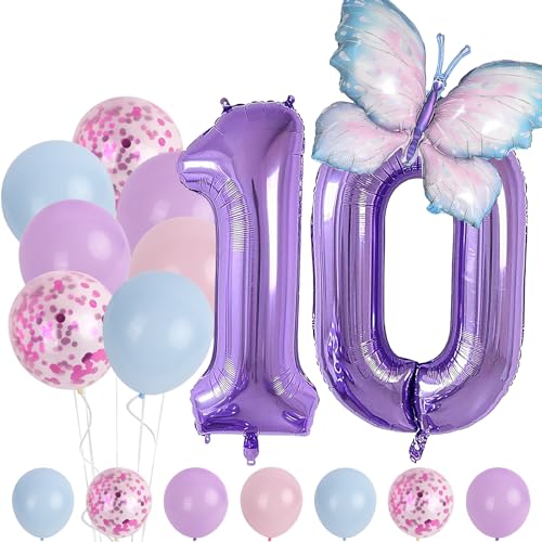 10 Jahre Set - Zahl Folienballon,Tiere Deko,Blau Lila Geburtstagsdeko Schmetterling Deko,Kindergeburtstag Party-Deko Zahl 10 Luftballon für Mädchen Jungen Geburtstags Festival Party Dekoration 10 Jahre Set - Zahl Folienballon,Tiere Deko,Blau Lila Geburtstagsdeko Schmetterling Deko,Kindergeburtstag Party-Deko Zahl 10 Luftballon für Mädchen Jungen Geburtstags Festival Party Dekoration von Minicloss