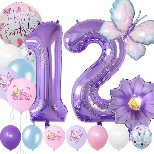 12 Jahre Set - Zahl Folienballon,22 Stück Blau Lila Geburtstagsdeko,Schmetterling Blumen Ballon,Kindergeburtstag Party Deko Zahl 12 Luftballon für Mädchen Jungen Geburtstags Festival Party Dekoration 12 Jahre Set - Zahl Folienballon,22 Stück Blau Lila Geburtstagsdeko,Schmetterling Blumen Ballon,Kindergeburtstag Party Deko Zahl 12 Luftballon für Mädchen Jungen Geburtstags Festival Party Dekoration von Minicloss