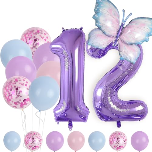 12 Jahre Set - Zahl Folienballon,Tiere Deko,Blau Lila Geburtstagsdeko Schmetterling Deko,Kindergeburtstag Party-Deko Zahl 12 Luftballon für Mädchen Jungen Geburtstags Festival Party Dekoration 12 Jahre Set - Zahl Folienballon,Tiere Deko,Blau Lila Geburtstagsdeko Schmetterling Deko,Kindergeburtstag Party-Deko Zahl 12 Luftballon für Mädchen Jungen Geburtstags Festival Party Dekoration von Minicloss