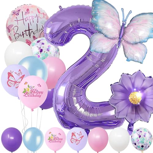 2 Jahre Set - Zahl Folienballon,22 Stück Blau Lila Geburtstagsdeko,Schmetterling Blumen Ballon,Kindergeburtstag Party Deko Zahl 2 Luftballon für Mädchen Jungen Geburtstags Festival Party Dekoration 2 Jahre Set - Zahl Folienballon,22 Stück Blau Lila Geburtstagsdeko,Schmetterling Blumen Ballon,Kindergeburtstag Party Deko Zahl 2 Luftballon für Mädchen Jungen Geburtstags Festival Party Dekoration von Minicloss