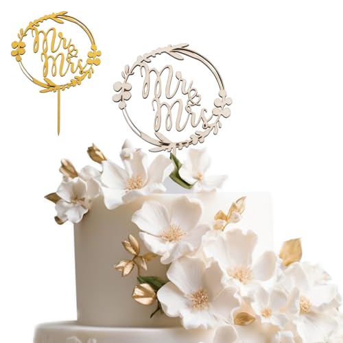 2 Stück Tortendeko Cake-Topper Hochzeits dekoration,”Mr&Mrs” Kuchendeko aus Holz mit Wunschtext, Tortendeko Hochzeit für Hochzeiten, Verlobungsfeiern, Jubiläen von Minicloss