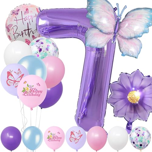 7 Jahre Set - Zahl Folienballon,22 Stück Blau Lila Geburtstagsdeko,Schmetterling Blumen Ballon,Kindergeburtstag Party Deko Zahl 7 Luftballon für Mädchen Jungen Geburtstags Festival Party Dekoration 7 Jahre Set - Zahl Folienballon,22 Stück Blau Lila Geburtstagsdeko,Schmetterling Blumen Ballon,Kindergeburtstag Party Deko Zahl 7 Luftballon für Mädchen Jungen Geburtstags Festival Party Dekoration von Minicloss