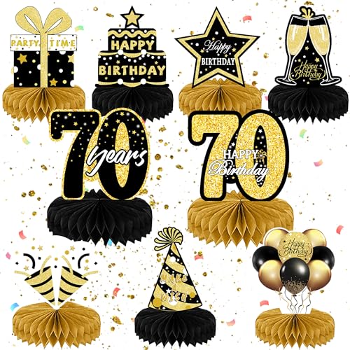 9 Stück Geburtstag Dekoration 70. Tischdeko Geburtstag Schwarz Gold 70 Geburtstag Mittelstücke Waben Party Tischdekoration 70. Geburtstag Tischdeko Set für Männer Frauen Geburtstag Party Zubehör von Minicloss